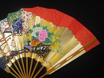 尺一扇　金地観世水に草花（朱色）　観世流 尺一扇 金地観世水に草花（朱色） 観世流